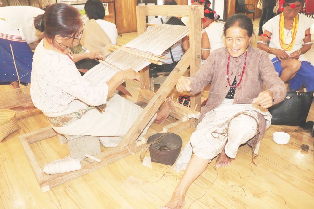 Weavers from the Zapami Thebvo Weavers Collective during the ‘Confluence of Rural Women’ organised by North East Network (NEN) at De Oriental Grand Hotel, Kohima on October 15. (Photo Courtesy: NEN)